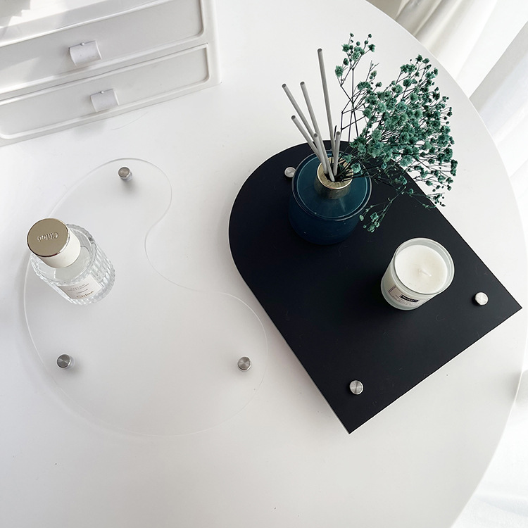 Nordic ins Style Acrylic Tray Round Light Luxury Tea Tray Fruit Cup Perfume Toilet Bathroom Storage