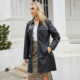 2023 New European and American Mid-length Leather Coat with Belt Spring and Autumn Long Sleeve Leather Coat Fashion British Coat Women