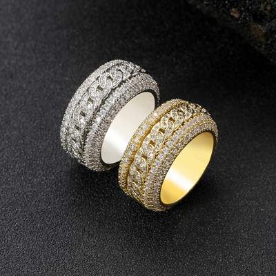 Cross-border European and American Hip Hop Ring Men's Micro-inlaid Zircon Rotatable Cuban Ring Real Gold Electroplated Men's Trendy Ring