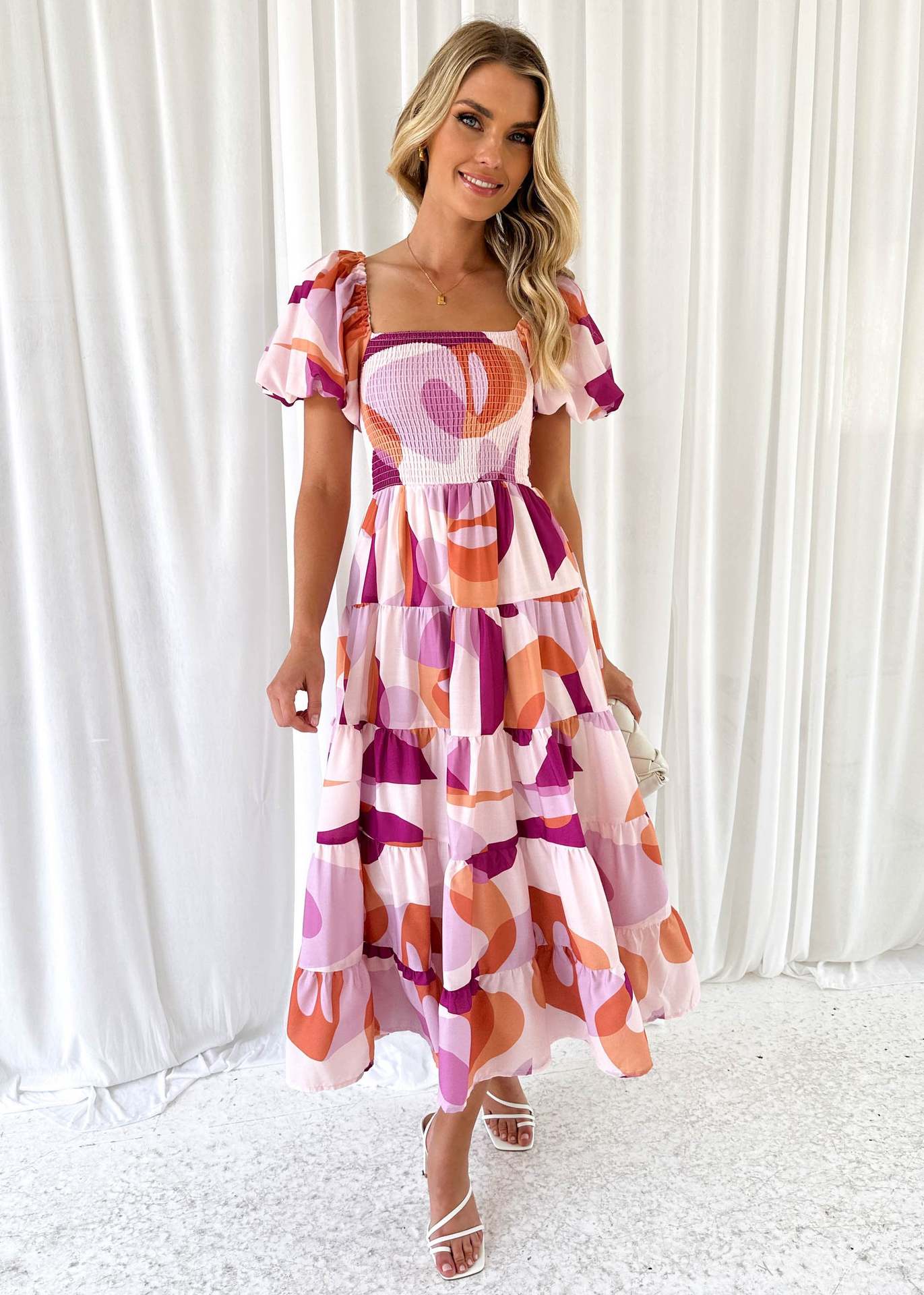 European and American platform cross-border spring and summer new hot selling off-neck printed pettiskirt puff sleeve dress female 2024