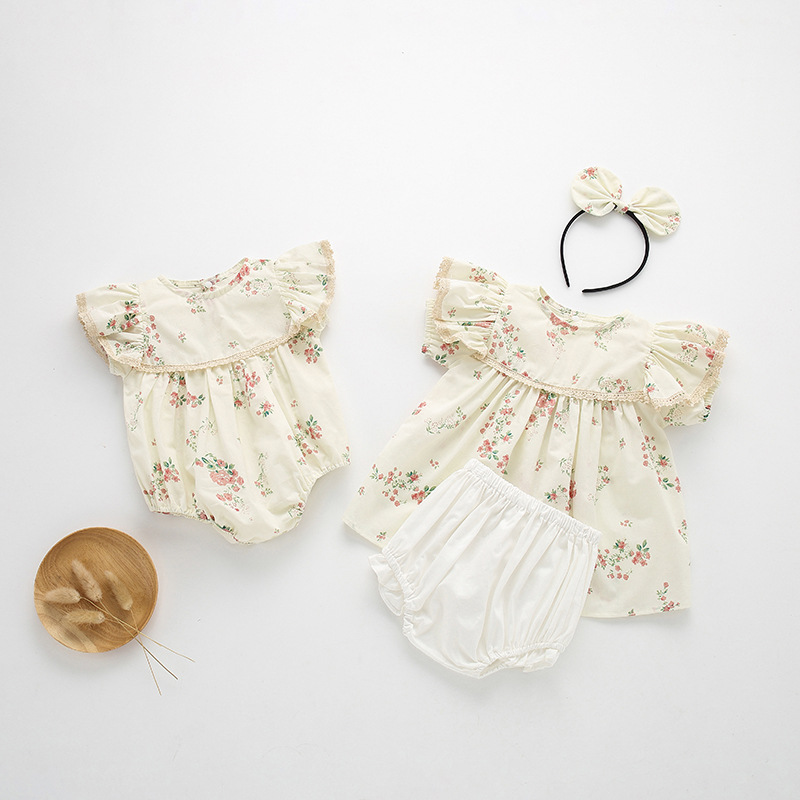 Summer Set 2-Piece for Girls Baby Outfit Diaper Cover Climbing Suit Children Infant Clothes Toddler T-shirt First Birthday Instagram Style