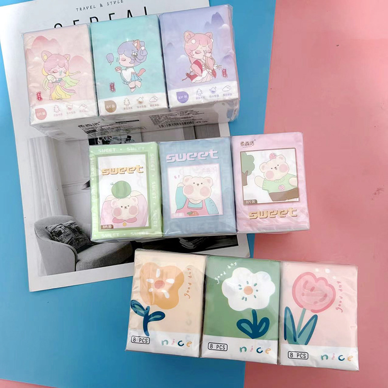 Printed Handkerchief Paper Cartoon Printed Paper Towel Portable Small Pack Paper Facial Tissue Toilet Paper Colorful Napkin