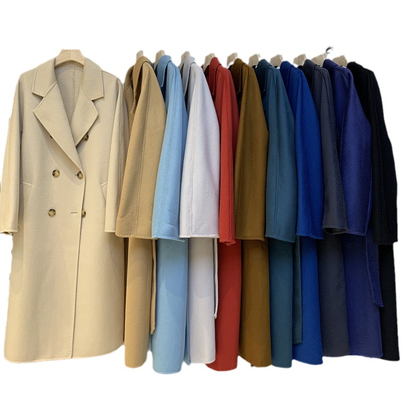 2023 autumn and winter new double-sided cashmere overcoat women's long high-end water ripple overcoat double-sided woolen overcoat women_voghion.com