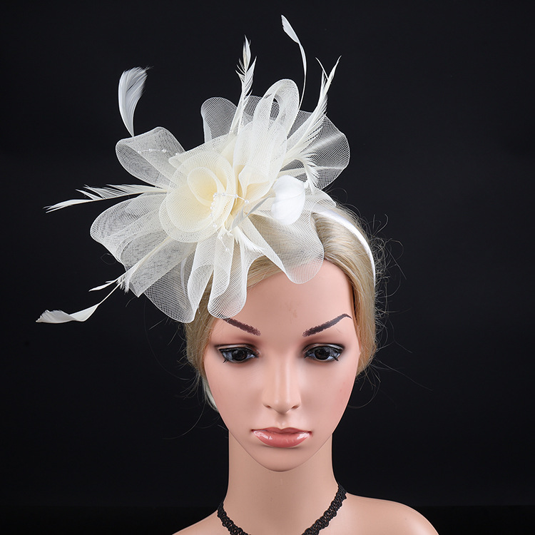 Mesh Feather Hair Accessories European and American Celebrity Party Tea Party Annual Meeting Bride Portrait Stage Veil Headwear Hairpin