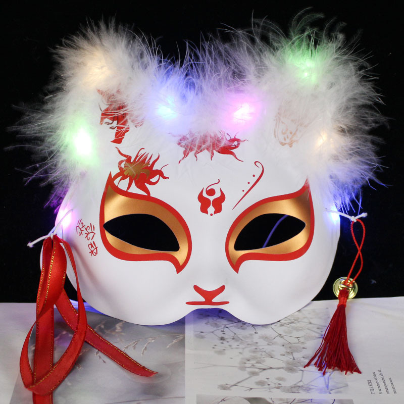 Luminous feather fox mask wholesale cat secondary animation antique fox mask children's stall luminous full color