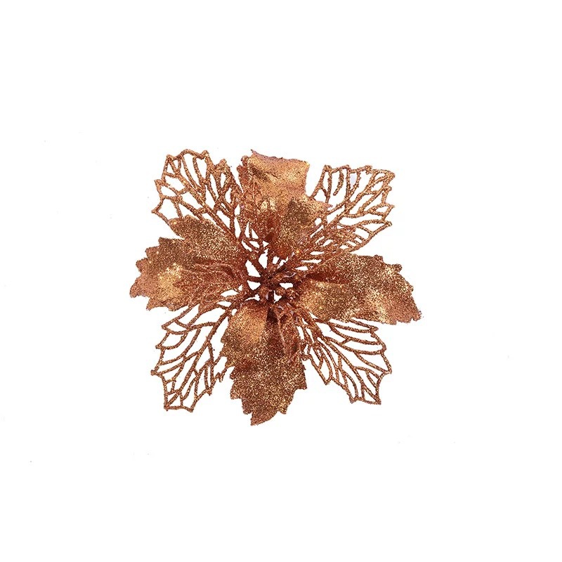 Christmas Gold pink flower hollow gold pink Christmas flower large artificial flower Christmas tree decoration supplies cross-border exclusive_voghion.com