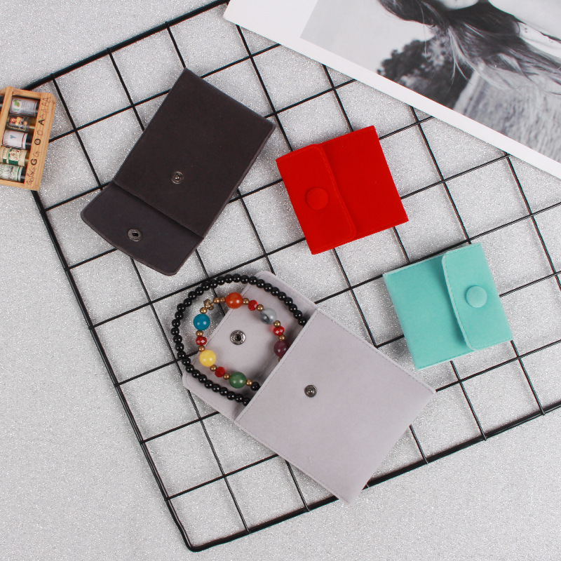 Double-sided velvet snap button jewelry bag wholesale flap velvet jewelry storage bag ring jewelry packaging bag