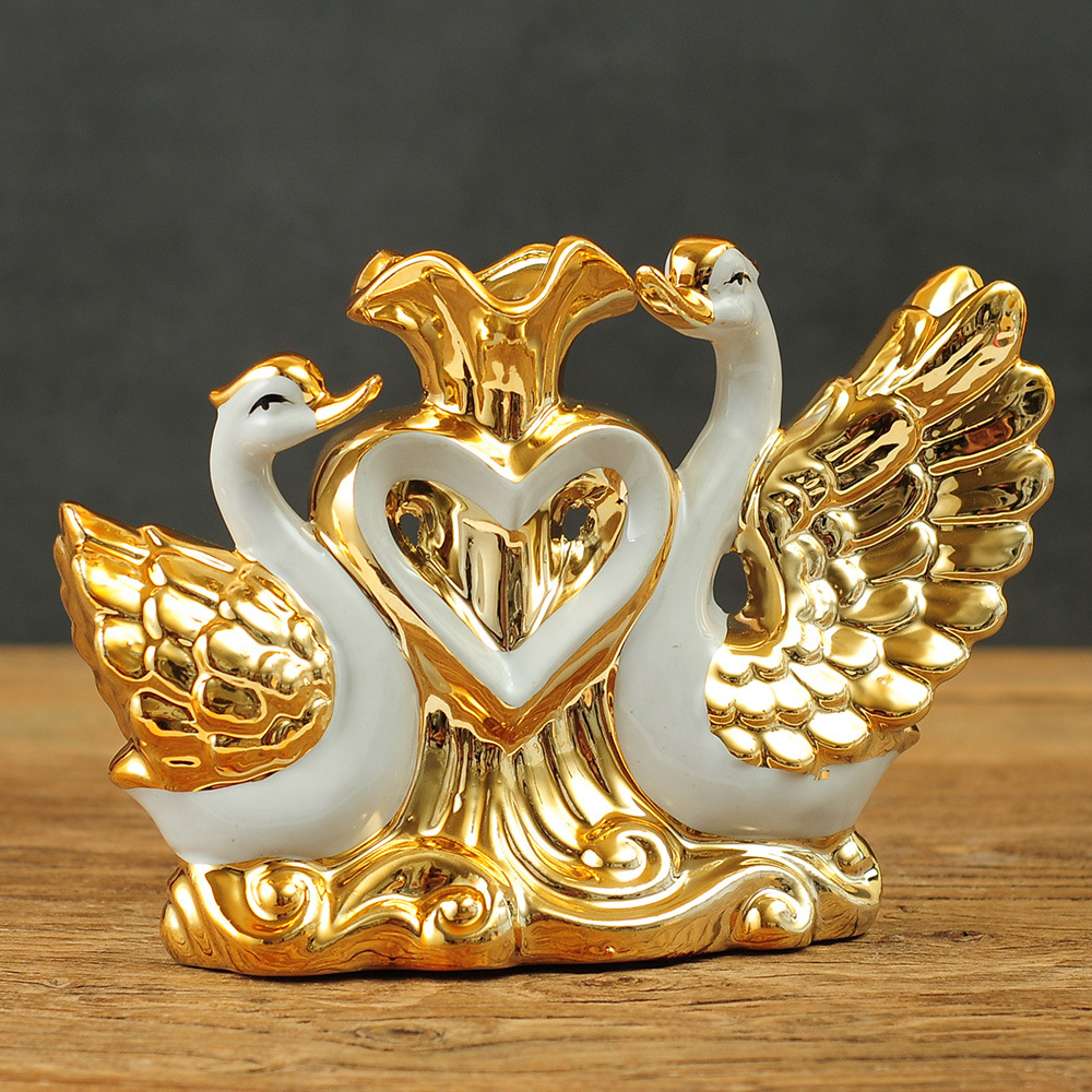 Factory Direct Supply Swan Ornaments Wedding Gift Ceramic Home Decorations TV Cabinet Wine Cabinet Living Room Creative Flower Arrange