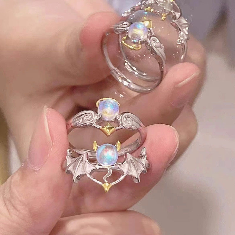 y2k千禧惡魔天使歐泊石戒指辣妹可愛情侶個性小眾高級設計食指戒