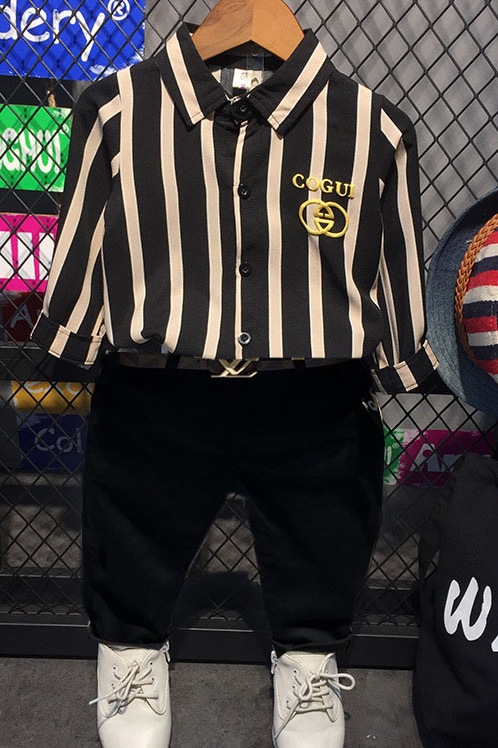 Boys' Spring Striped Long-Sleeve Shirt and Slim-Fit Korean-Style Pants Set C9508 C9509