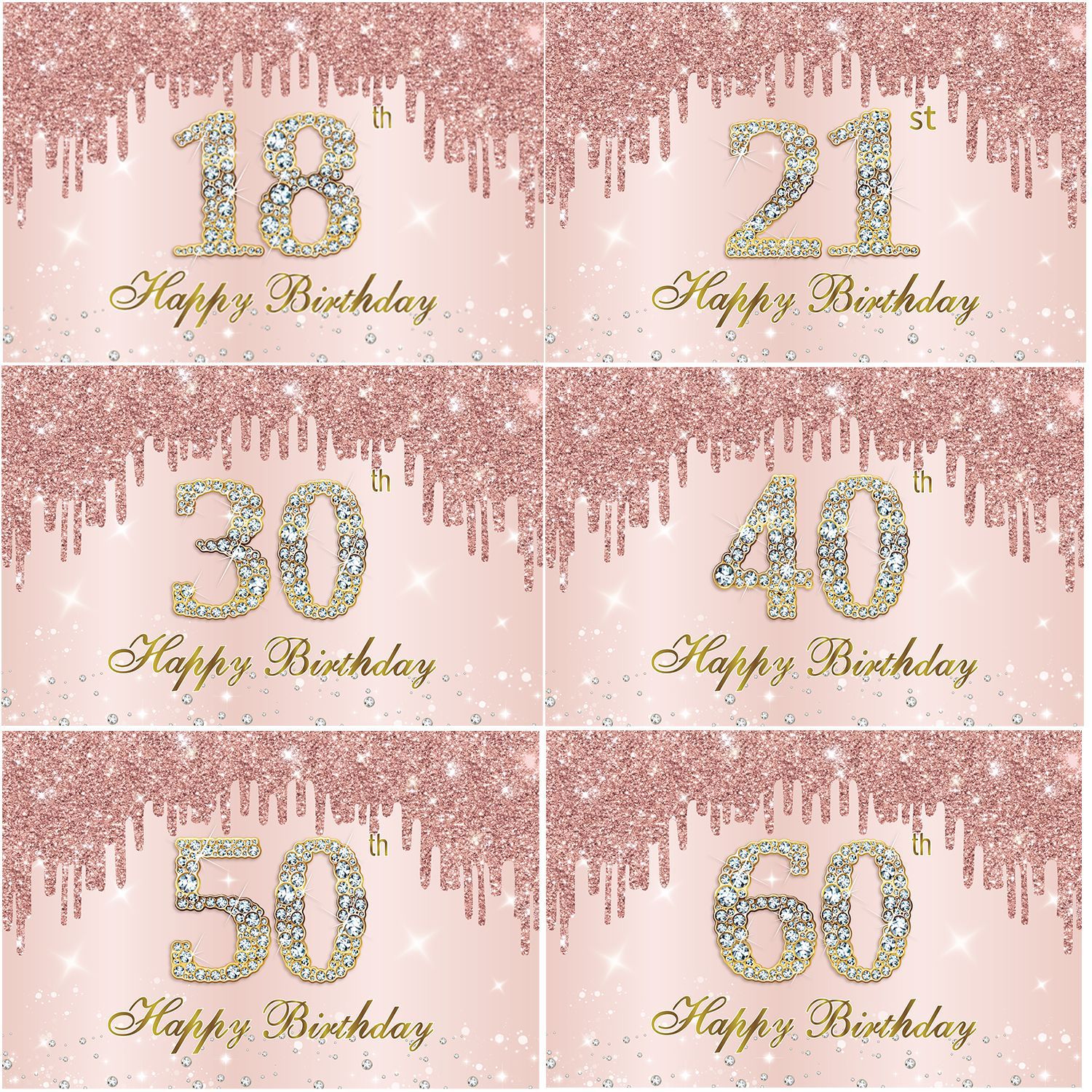 Rose gold birthday banner background cloth 21-year-old girl shiny pink diamond birthday party photo background cloth