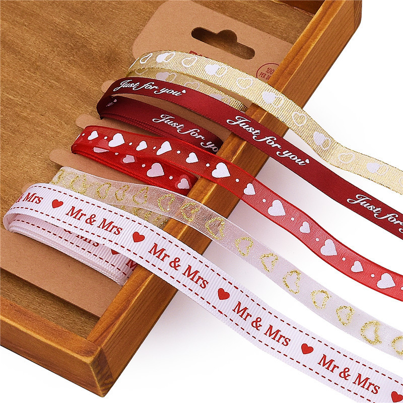 Cross-border Wedding Printed Ribbon Multicolor Combination Valentine's Day Gift Packaging Rope Ribbon Set 5 Mixed Pack 1 m