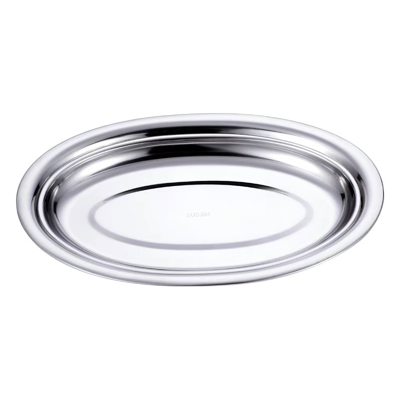 304 Food Grade Stainless Steel Fish Dish Household Steamed Fish Dish Oval Dish Plate for Barbecue Special Deep Large Size