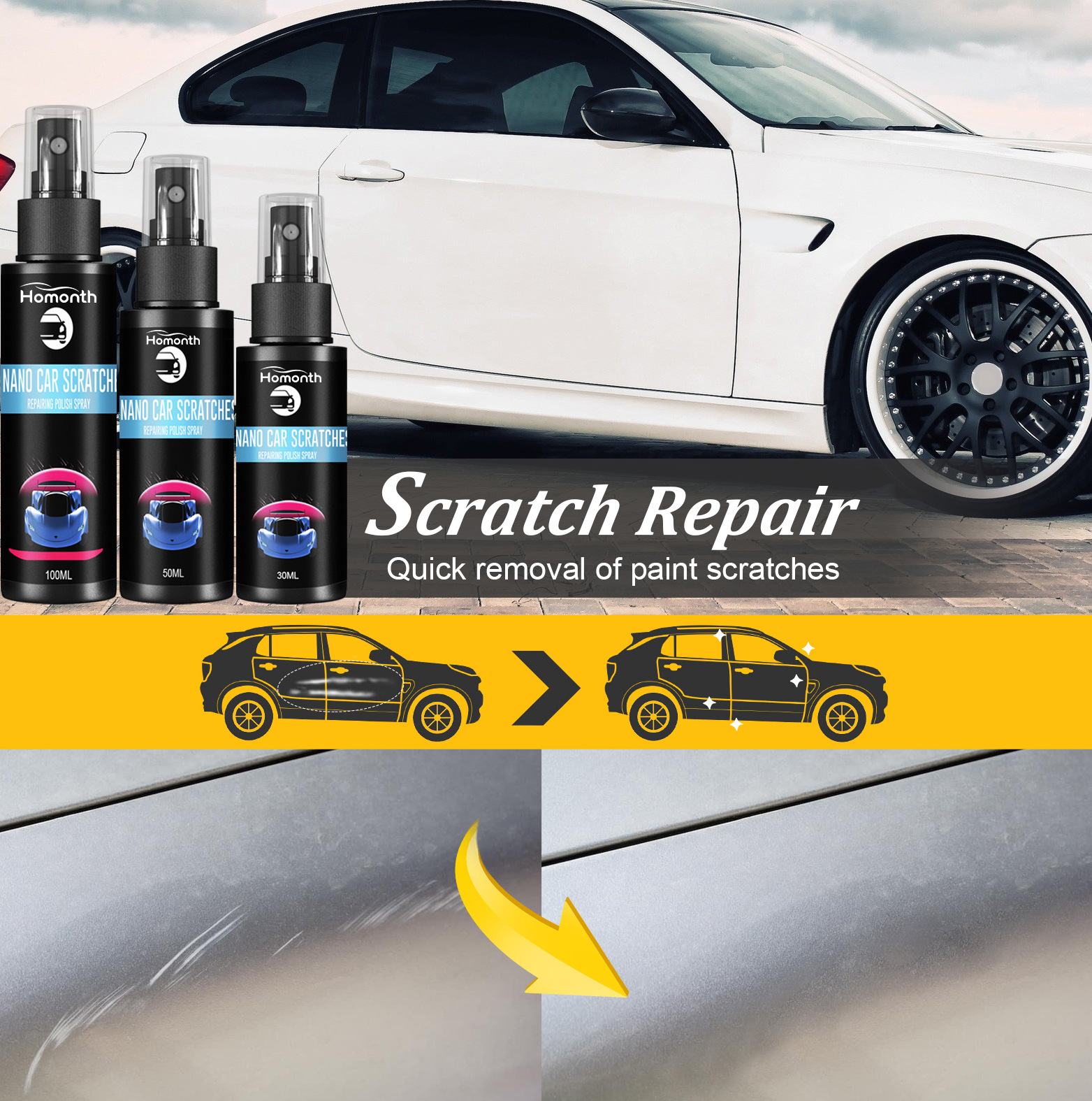 Homonth scratch repair spray car scratch renovation cleaning repair maintenance brightening care paint spray