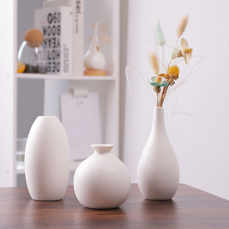 Flow glaze kiln blue ceramic vase decoration home decoration plain burning white vase flower holder three-piece set cross-border