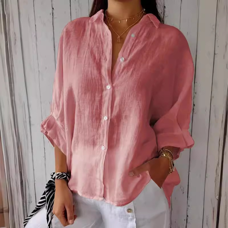 in stock 2024 Europe and America Amazon Spring Explosions Europe and America Cotton and Linen Back Lace Design Shirt Long Sleeve Shirt