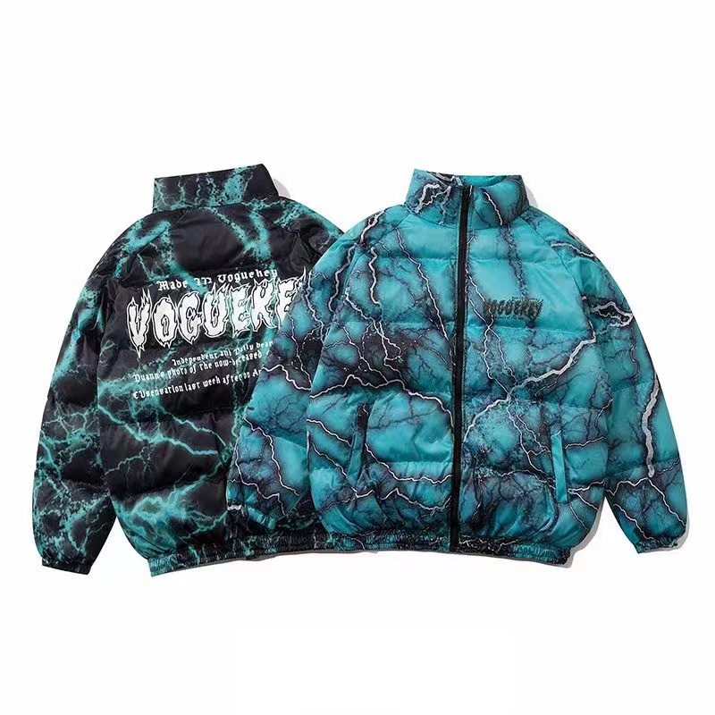 Zichi clothing club American dark graffiti printed loose cotton-padded coat High Street Hip Hop couple bread coat cotton-padded coat fashion