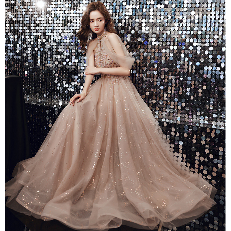 Champagne Evening Dress Dress 2024 New Spring Banquet Elegant Socialite Bridesmaid Dress Host Atmospheric Dress