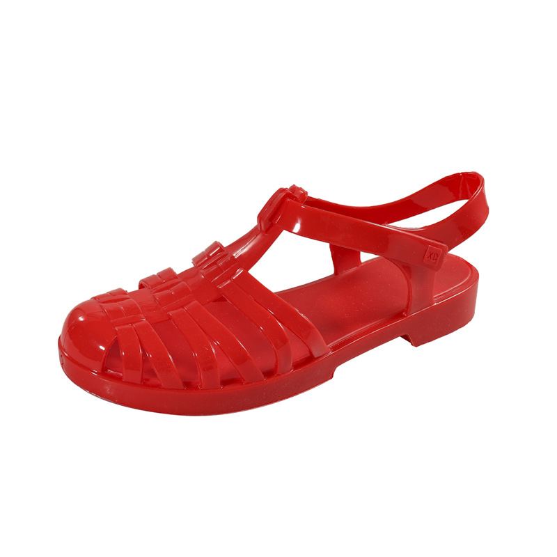 Summer closed toe Roman women's sandals retro flat heel transparent crystal beach shoes flat plastic jelly shoes rain-proof shoes
