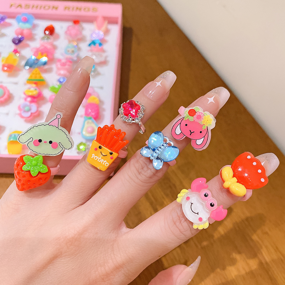 Children's Ring 50 Pack Cartoon Internet Red Baby Princess Ring Adjustable Gift Set 61 Children's Day Gift