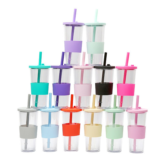 Factory new cross-border Amazon portable double-layer plastic cup large hole universal pearl milk tea lid suction tube Cup