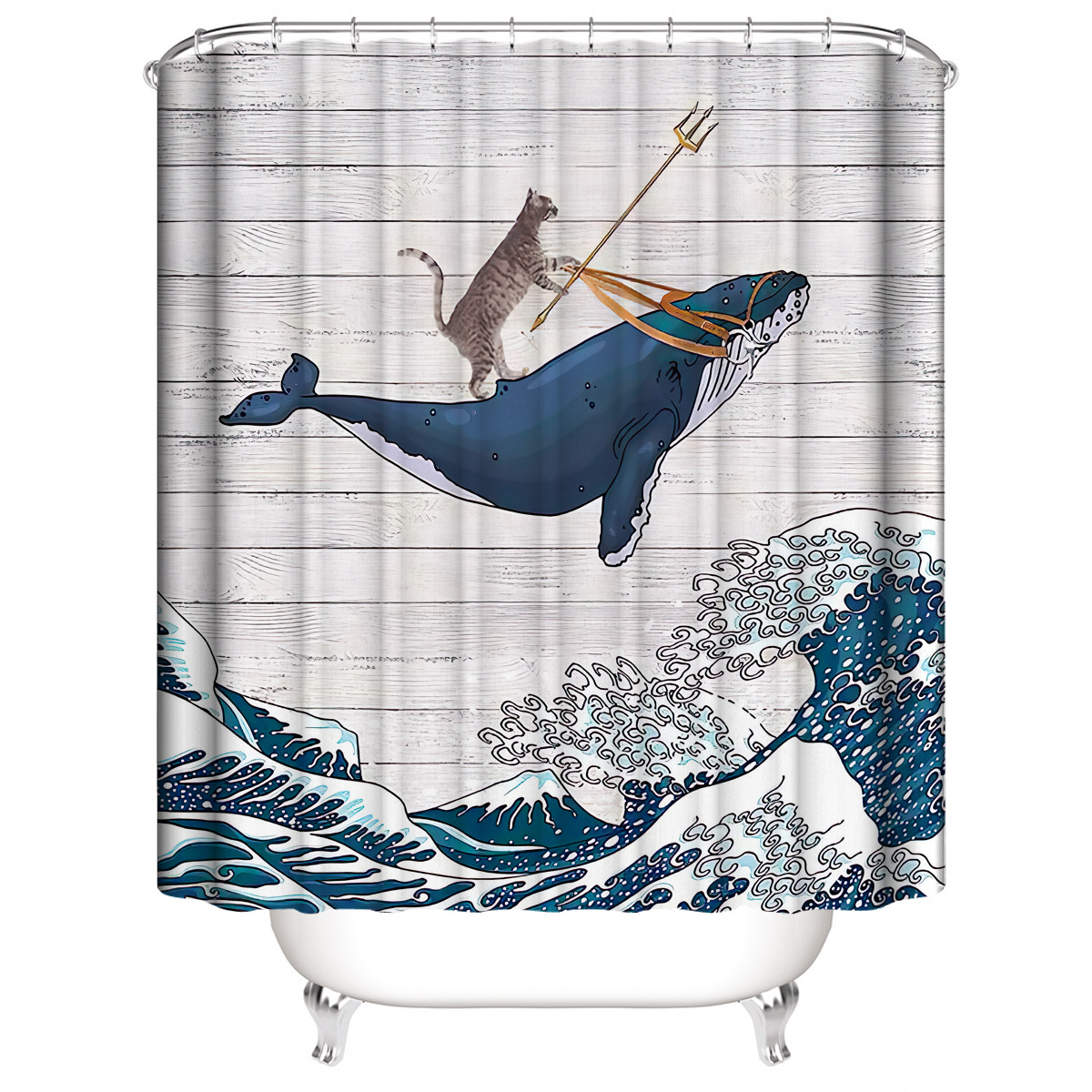 Cross-border new cat world shower curtain suit digital printing polyester shower curtain punch-free shower curtain bathroom curtain