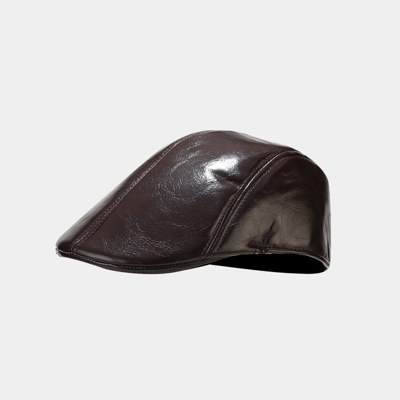 Grenzüberschreitende Herbst- und Winter-Retro-Port-Stil progressive Kappe PU-Leder-Baskenmütze für mittleres und älteres Alter Pu-Männermütze_voghion.com