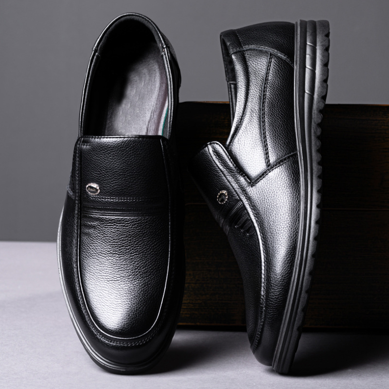 Leather Shoes Men's Genuine Leather Business Dress Men's Middle-aged Soft Bottom Cowhide Dad Shoes Autumn and Winter Fleece-lined New Cotton Shoes for Men