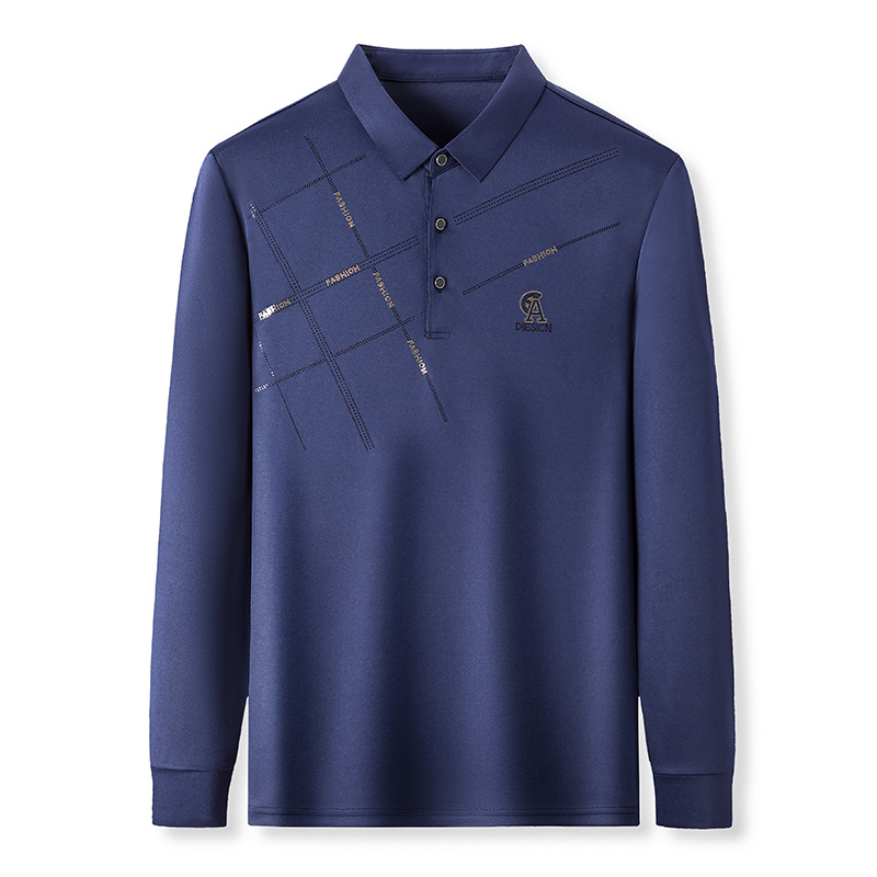 2023 new men's long-sleeved T-shirt autumn business non-ironing fashion lapel casual men's polo shirt men's hot