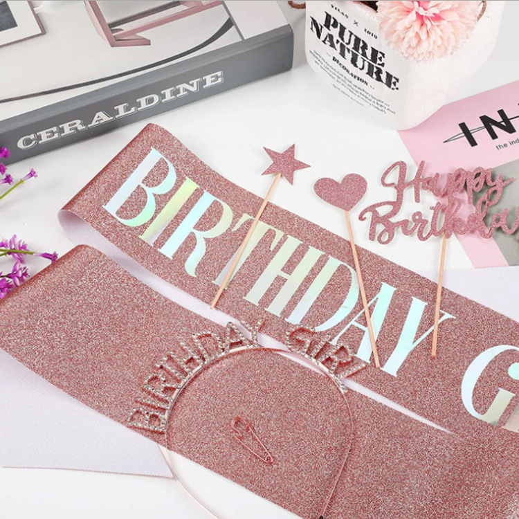 girl Queen headband party BIRTHDAY party gift BIRTHDAY girl glitter colorful shoulder strap ceremonial belt
