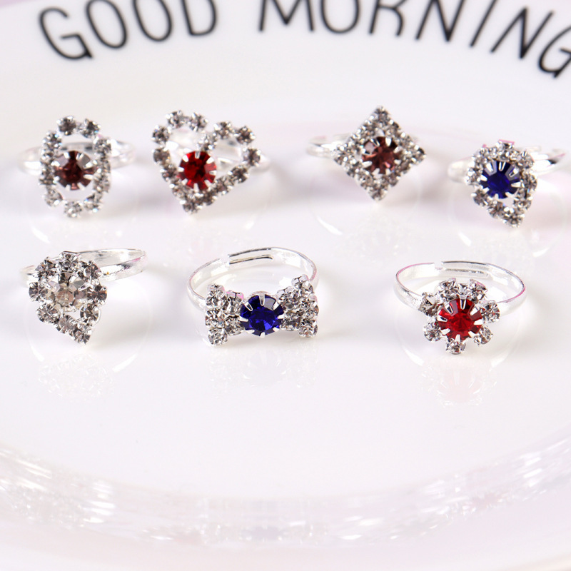 Children's Diamond Ring Exquisite Flash Adjustable Ring Love Box Set 36 Cartoon Girl Jewelry