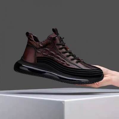 European Station Men's Shoes 2022 Spring and Autumn New Thick Sole Mid-top Casual Trendy Shoes Air Cushioned Bottom Fish Pattern Light Sneakers