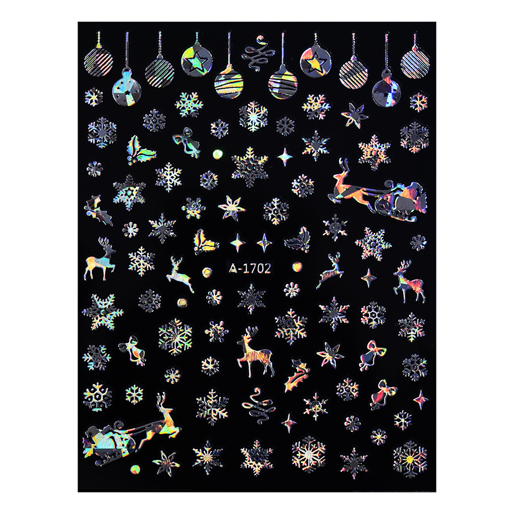 Little Red Book popular Christmas snowflake nail stickers laser silver white snowflake elk Christmas nail decorative stickers
