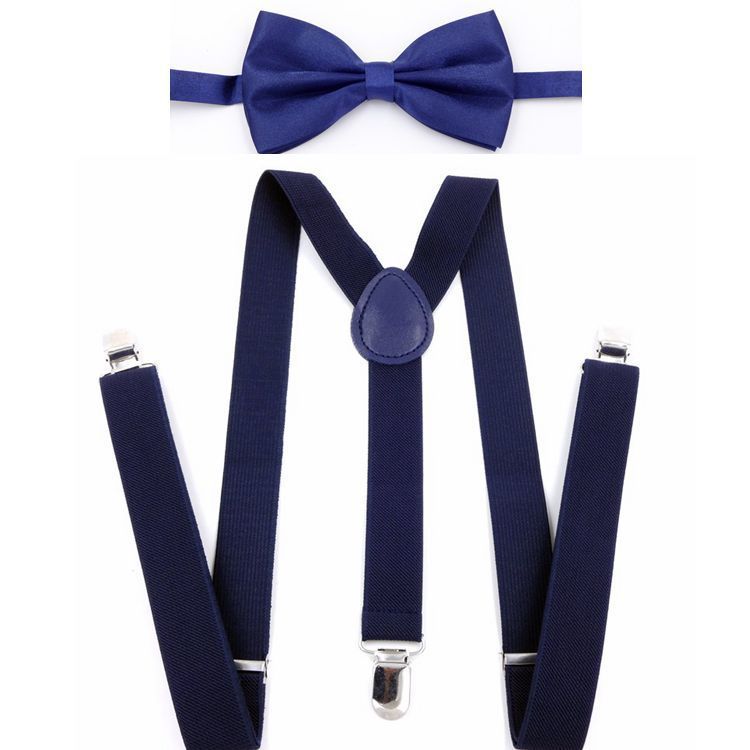 Factory direct spot children's solid color strap clip + bow tie set kindergarten performance suspenders
