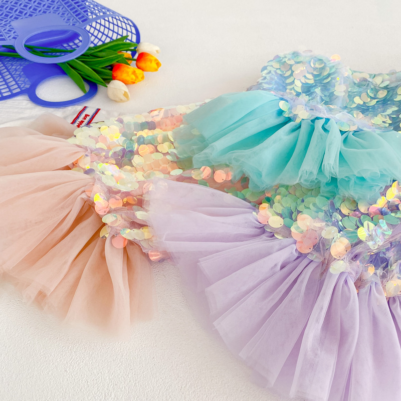 Girls 2023 Spring and Summer New Parent-Child Children's Skirt Mesh Sequin Fishtail Skirt Baby Mermaid Princess Skirt