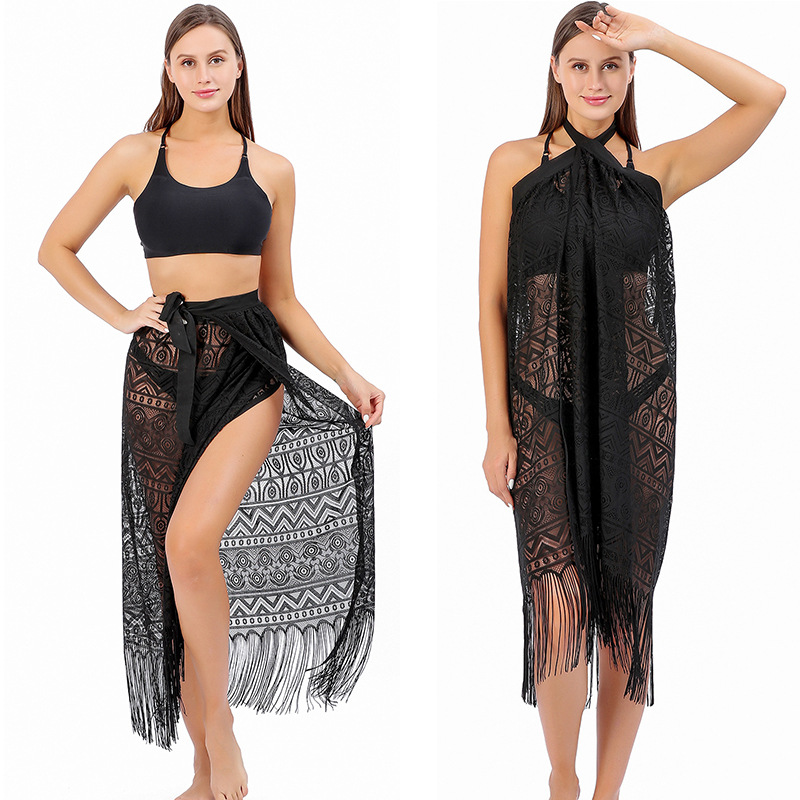 Cross-border New Large Size Lace Beach Dress European and American Style Strap Beach Wrap Dress Bikini Blouse Sunscreen Shawl