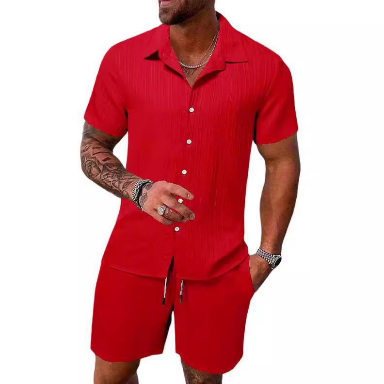 2023 European and American cross-border summer Amazon AliExpress men's shirt casual loose short sleeve shorts beach suit