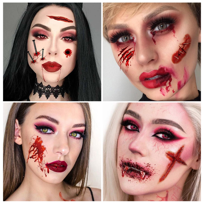 Cross-border New Halloween Tattoo Sticker Simulation Bloody Scar Sticker Realistic Horror Disposable Temporary Waterproof Sticker