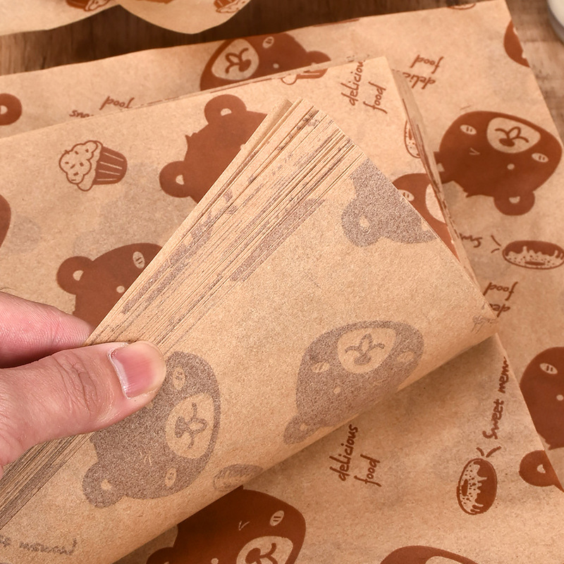 Baking brown bear pad paper printing oil-proof paper fried snack chips plate pad paper Hamburger paper sandwich wrapping paper