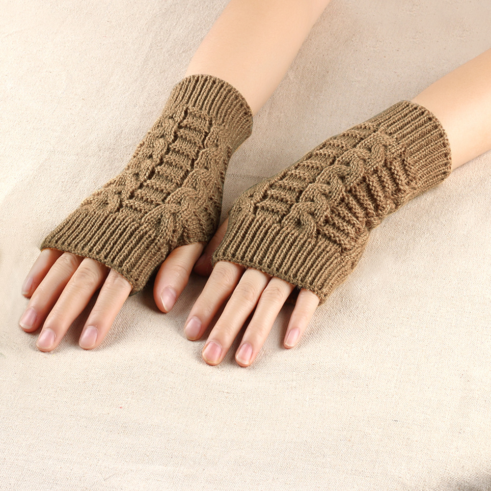Winter Open Finger gloves Women's Computer Short gloves Warm Lengthened gloves Japanese and Korean Popular Half Finger Wool Flat Mouth gloves_voghion.com