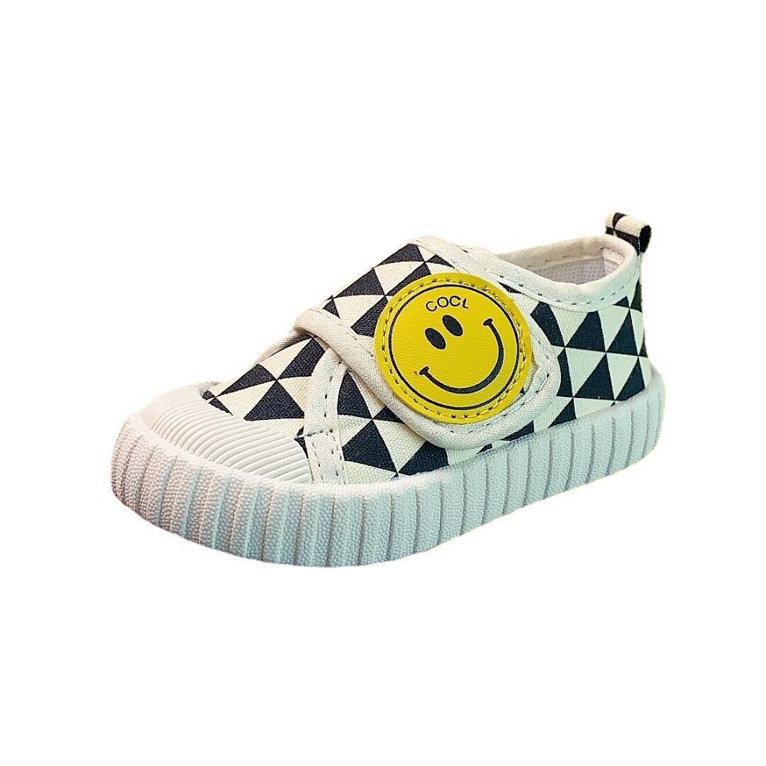 Children's Canvas Shoes Spring 2024 New Korean Style Smiley Casual Baby Shoes for Girls 0 to 5 Years Old Daily Comfort
