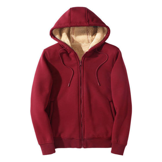 Men's Fleece-lined Thickened Hooded Sweater Teenager Cardigan Top Student Zipper Sweater Men's Size Coat