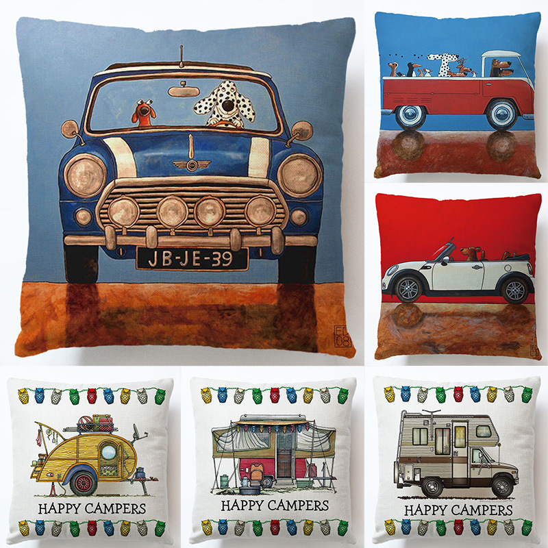 Cartoon Room Optimized Retro Car Truck Car Linen Material Home Decoration Sofa Cushion Pillow Case Pillow Case