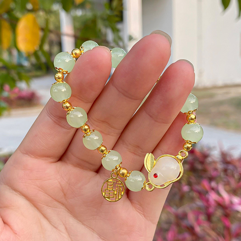 New Chinese-style Jade Rabbit Bracelet Women's ins Niche Design High-value Student Bracelet Girlfriend Antique Birthday Gift