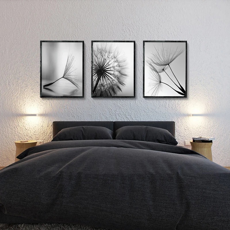 Couple's Room Hotel Decorative Painting Mural Black and White Retro Dandelion HD Spray Painting Canvas Painting Hanging Painting Decorative Painting Core
