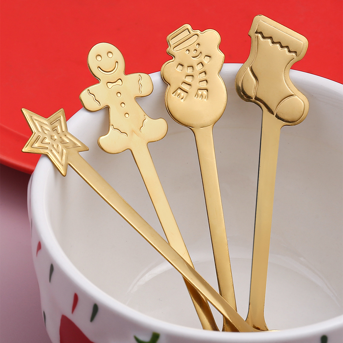 Q Christmas gift small spoon snowman spoon Nordic style tableware gift set spoon gift box Christmas gift box 4-piece set gingerbread spoon