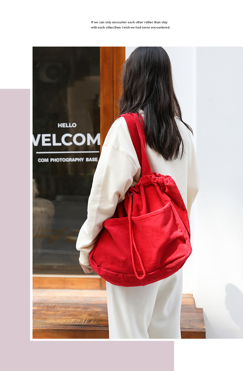 Japanese Style Vintage Corduroy Handbag ins Canvas Large Capacity Underarm Bag Internet Popular Fashionable Drawstring Shoulder Bag for Women_voghion.com