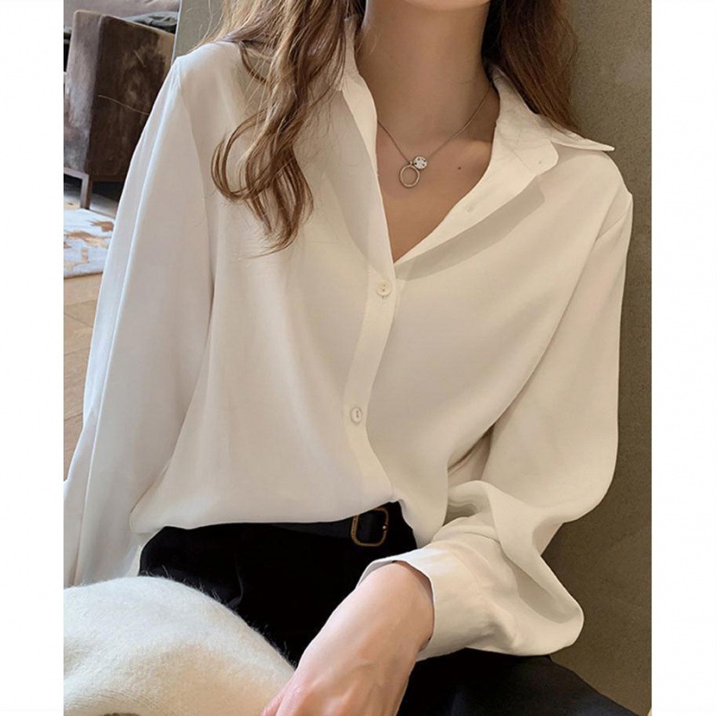 Free Shipping White Shirt Women's 2021 Spring and Summer Korean Style Design Sense Niche Large Size Loose Professional Suit Base Shirt Chiffon