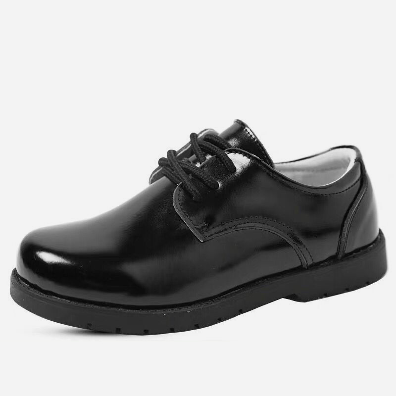 Boys' Leather Shoes Black Soft-soled Spring and Autumn Single Shoes for Primary School Students White Leather Shoes School Lace-up 4142 Performance Children's Shoes