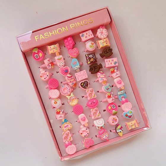Cross Border Children Cartoon Flower Ring 50 Boxed Open Frosted Plastic Ring Birthday Gift Kindergarten